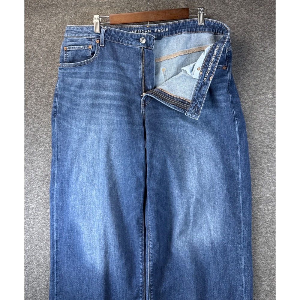 American Eagle Baggy Wide Leg Jeans Women 16 Study Academia Low Rise Raw Hem Blu - Picture 2 of 15